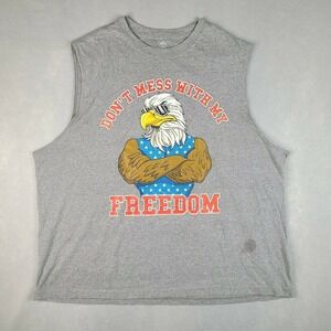 Patriotic USA Don't Mess With My Freedom Sleeveless T-Shirt 2XL Adult Gray Eagle